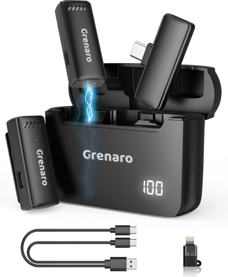 Grenaro Wireless Mic with Digital Display Charging Case, Type-C iPhone(One to Two) Microphone