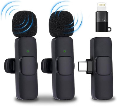 BASS BLING Best K9 Wireless Mic for Type C Mobiles for Youtube Dual User with clip Microphone