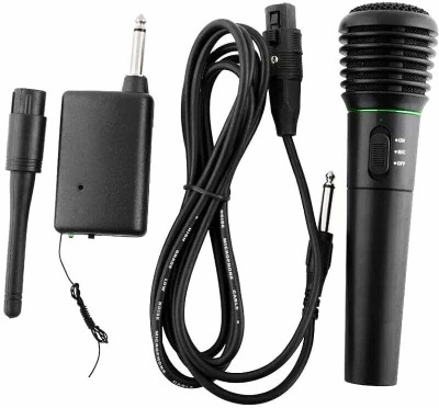 GoodsBazaar WM-308C 2-in-1 Wired Wireless Cordless Microphone with Receiver Dynamic Karaoke Professional Dynamic Microphone for Singing, Karaoke Mic with On/Off Switch(Black)