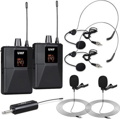 Adiohub UHF Wireless Mic System Portable Pro Cordless Mic with 2 Headset,2 Lavalier Microphone