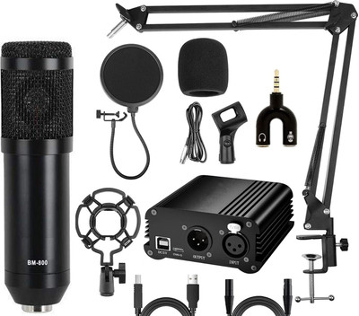 Urban Infotech Dynamic Black Microphone Set kit with Phantom Power for Live Studio Recording Microphone