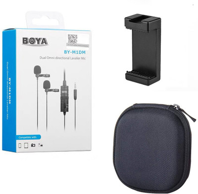 BOYA M1DM with Carrying Case and Mount3 Dual omni-directional Lavalier Microphone