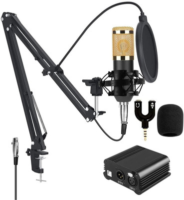 SOUVENIR BM800 Condenser Microphone Full Set with 48V USB Phantom Power Supply Professional Studio Recording Bm800 Condenser Microphone Kit for Mobile, Pc, Youtuber, Singing, Karaoke Microphone