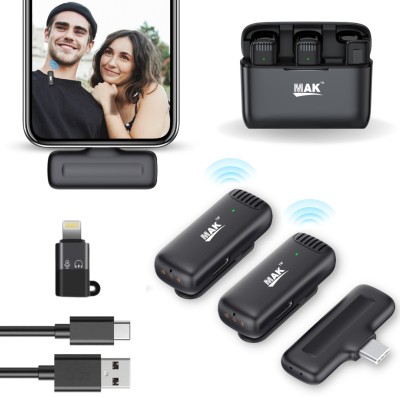 MAK Dual Wireless Mic with Charging Case for Vlogging/Recording For Type C/iPhone Microphone