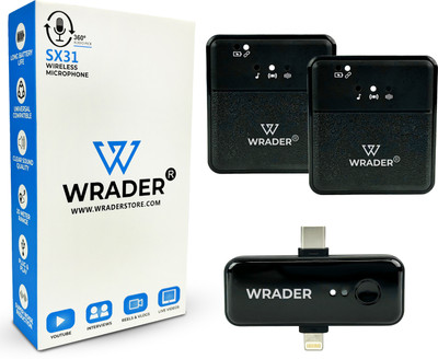 WRADER Dual Wireless Mic with Noise Reduction for GoPro Cameras, DSLRs, Mobile, Laptop Microphone