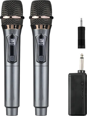 MOOZMOB Wireless Dynamic Double Handheld UHF Microphone for Singing Speeches DJs Stage Microphone
