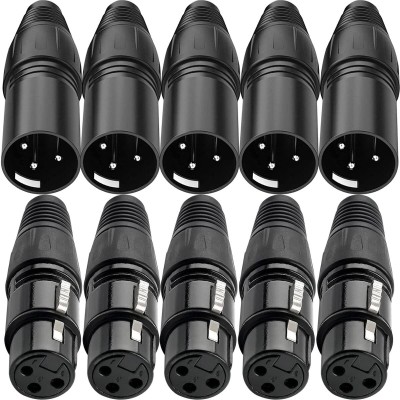 BALRAMA 10pcs Nickel Plated Black Coated 3 Pin XLR Male Female Connector Audio Socket Microphone