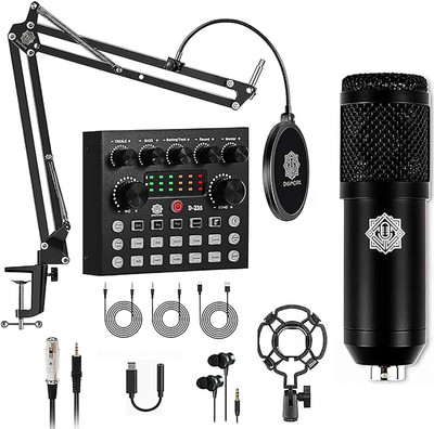 Digimore D-430 Condenser Microphone Kit w Sound Card for Recording, Podcast, Starmaker Microphone