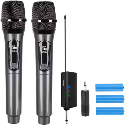AMG Music Dual UHF Wireless Microphone w/ Rechargeable Receiver 160 ft+ Range Wireless Mic Microphone