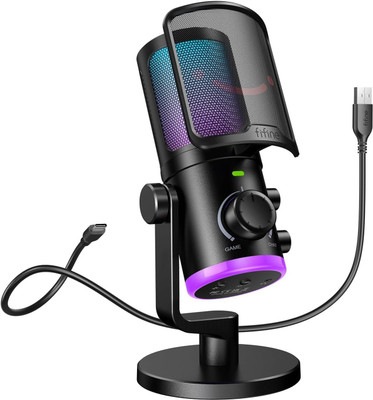 Fifine AM6 USB Gaming Microphone with Game Chat Balance, RGB and Mute Function Microphone