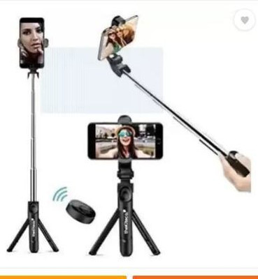 Ratixes Bluetooth Selfie Stick with mic Microphone 1.5 M (Black) Microphone