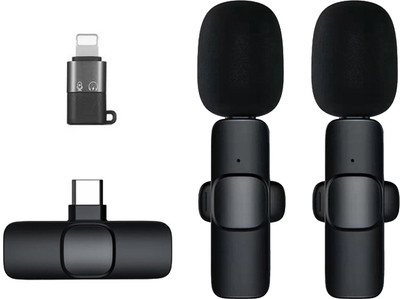 MOBIZAC Professional Grade K9 Wireless Mic for Type C Android Smartphones and-iPhone Mic Wireless Microphone(Black)