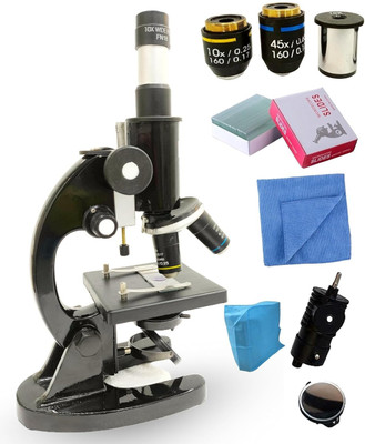 labcare Export Black Compound Student Microscope with 10X & 45X Objective and LED Light Microscope Slide Box