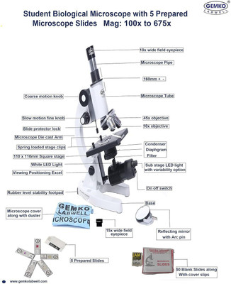 Gemkolabwell Microscope for Kids Students Adults, with Microscope Slides, Compound Microscope(White)