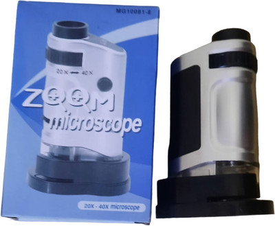 JGG Jain Gift Gallery JGG-Zoom Pocket Microscope with LED, 20-40x Magnification (Silver) Microscope Slide Box