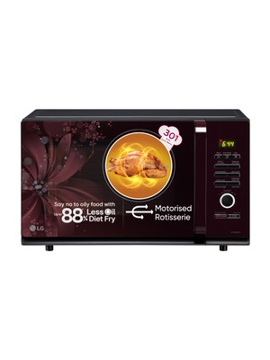 LG 32 L Auto Cook Menu, Stainless steel cavity, 360 degree Motorised Rotisserie for Bar-be-queing, Indian Cuisine, Tandoor Se, Steam Clean & Diet Fry) Convection Microwave Oven(MC3286BRUM, Black)