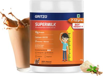 Gritzo SuperMilk Height+ (7-12y Boys),10g Protein, Double Chocolate(200 g)