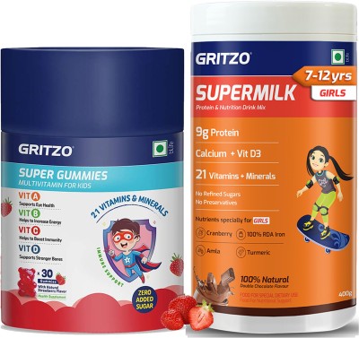 Gritzo SuperMilk Daily Nutrition (7-12y Girls), 9g Protein with Super Gummies(400 g)