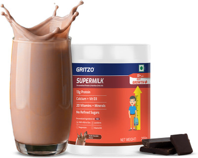 Gritzo SuperMilk Growth+ (13+y Boys), 13g Protein Powder, Double Chocolate(200 g)