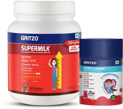 Gritzo SuperMilk Height+ ( 13+y Girls), 13g Protein with Super Gummies(1 kg)