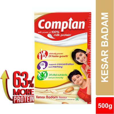COMPLAN Nutrition Drink Powder for Children, Kesar Badam Flavour, Carton(500 g)