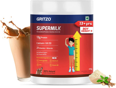 Gritzo SuperMilk Height+ (13+y Boys), 13g Protein, Double Chocolate(200 g)