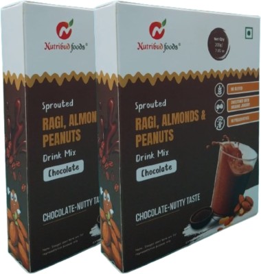 Nutribud Foods SPROUTED RAGI, ALMONDS & PEANUTS DRINK MIX (CHOCOLATE) -- PACK OF 2, (200gm*2)(2 x 200 g)