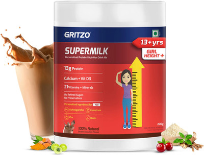 Gritzo SuperMilk Height+ (13+y Girls), 13g Protein, Double Chocolate(200 g)