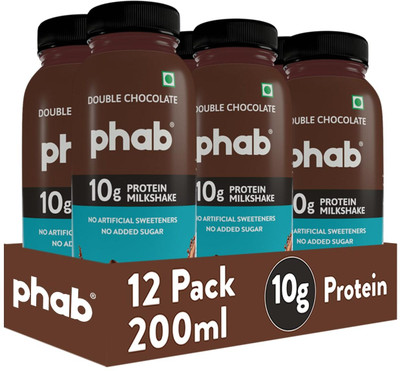 Phab 10g Protein Milkshake, Under 95 Calories With No Added Sugar (Pack of 12) Double Chocolate(2400 ml)
