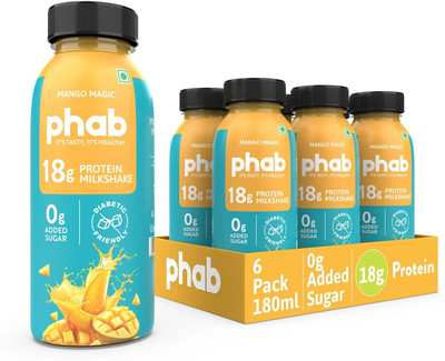 Phab Protein Milkshakes With 18G Protein & No Added Sugar, Trans Fat Free (Pack Of 6) Mango Magic(6 x 180 ml)