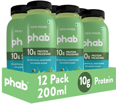 Phab 10g Protein Milkshake, Under 95 Calories With No Added Sugar (Pack of 12) Pista(2400 ml)