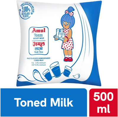 Amul Taaza Pasteurised Toned Milk(500 ml)