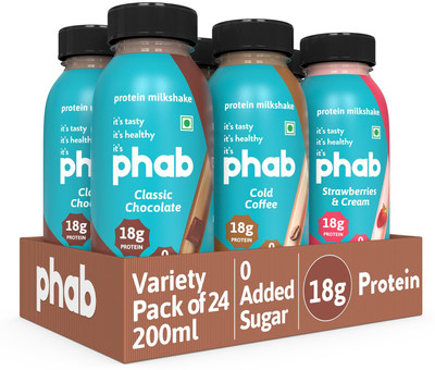 Phab Protein Milkshakes With 18G Protein & No Added Sugar | Healthy Protein Shake Classic Chocolate, Cold Coffee, Strawberries & Cream(4800 g)