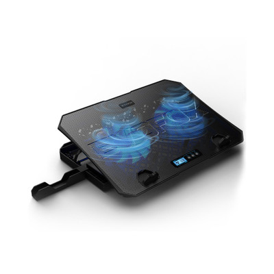 EVOFOX Frost Plus Dual Fans Blue Backlight, LCD Display, 5 Adjustable Angles, USB Ports 2 Fan Ergonomic Cooling Pad with Adjustable Height(Black)