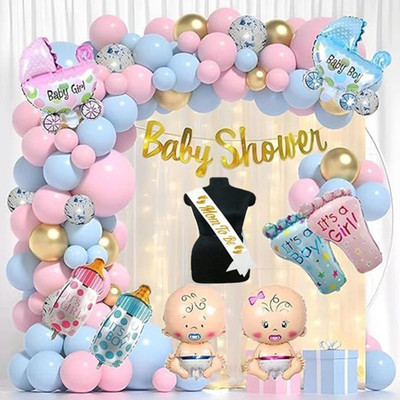 PARTY MIDLINKERZ Solid Baby Shower Decoration, Mom To Be Decoration Items Set, Baby Shower Balloons Balloon(Multicolor, Pack of 55)