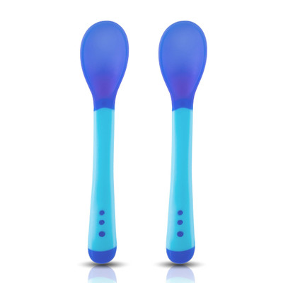 LuvLap Tiny Love Heat Sensitive Baby Feeding Spoon Set, Soft Silicone Tip, 2 Pcs,  - Silicone(Blue)