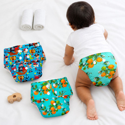 Superbottoms Pack of 2 BASIC 100% Organic Cloth Diapers with 2 UltraThin Dry Pads | 3M-3Y