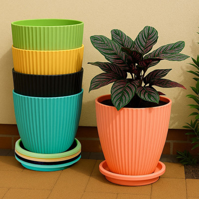 Flipkart SmartBuy Small Flower Pot Outdoor & Indoor Planters with Drainage Hole and Tray Plant Container Set(Pack of 5, Plastic)
