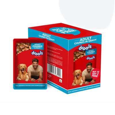 Drools Chicken Liver Chunks and Real Chicken 0.72 kg (12x0.06 kg) Wet Adult Dog Food