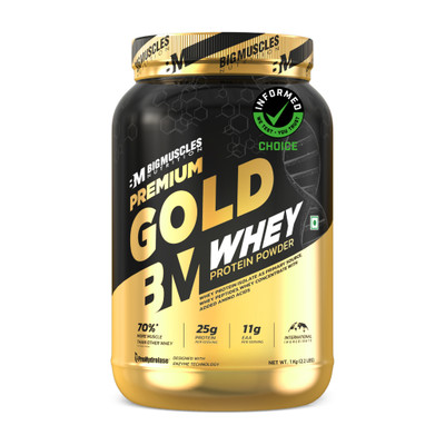 BIGMUSCLES NUTRITION Premium Gold Whey | 25g Protein Per Serving, 0g Sugar,5.5g BCAA Whey Protein(1 kg, Smooth Banana Cream)