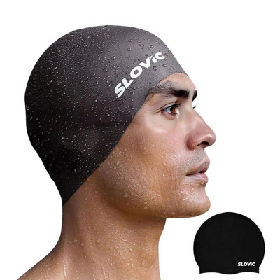 SLOVIC Leak Proof | Protects Hair From Chemical Damage | Premium Quality Silicone | Men Swimming Cap(Black, Pack of 1)