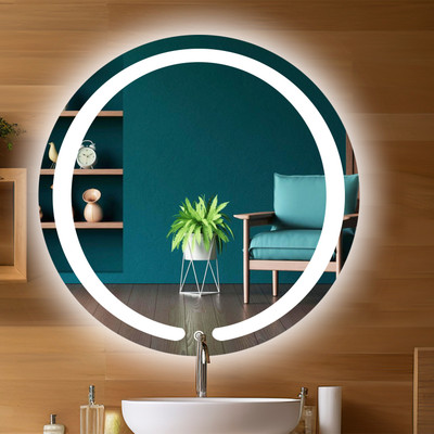 Sunsyze Circle Mirror for Bathroom & Basin, Round Mirror with Lights Decorative Mirror(Round Finish : Polished)
