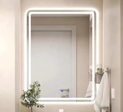 MIRROROLOGY INDUSTRY Decorative Wall Mirror For Bathroom 18 x 24 inches, Lighted Mirror(Rectangle Finish : Polished)