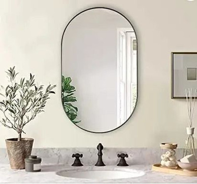 LUPPRA 12 X 18 Inches Frameless Decorative Capsule Wall Mount Mirror Bathroom Mirror(Oval Finish : Polished)