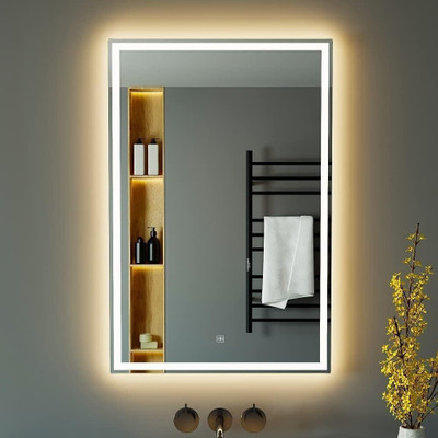 ARC homes & memorials Wall Mounted 15*18 inch Led with Touch Sensor & 3 Mode Lighted Mirror(Rectangle Finish : Polished)