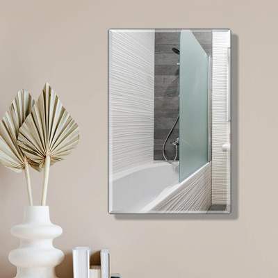 INFUSION DEKORS Frameless Glass Wall Mount Rectangular Mirror (Silver, 12 X 18 Inch) Bathroom Mirror(Rectangle)