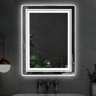 Plantex Designer LED Mirror Glass with Sensor for Bathroom/3 Tone Light (18x24 inch) Lighted Mirror(Rectangle Finish : Polished)