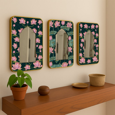 Art Street Jharokha Acrylic Mirror Lotus Flowers Printed Decorative Mirror(Rectangle)