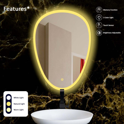 SANIF Stylish Irregular Oval Shape LED Mirror For Bathroom||Size 18x24|| Bathroom Mirror(Designer Finish : Polished)