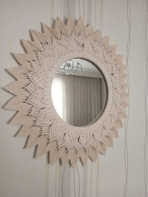 Aafiyaandcraft MACRAME MIRROR**011-11 Decorative Mirror(Round)